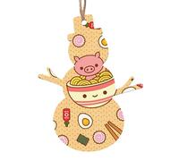 Snowman Shape Christmas Wooden Ornaments - Delicious Sweet Ramen Print Various Shapes for Xmas Tree, Home, and Office Decoration
