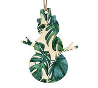 Snowman Shape Christmas Wooden Ornaments - Green banana leaves Print Various Shapes for Xmas Tree, Home, and Office Decoration