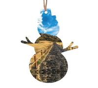 Snowman Shape Christmas Wooden Ornaments - Jeju Island Korea Print Xmas Tree Hanging for Home, Office, Fireplace - Holiday Party Decor