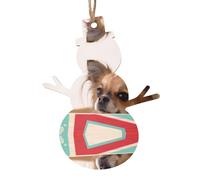 Snowman Shape Christmas Wooden Ornaments - Papillon in the box Print Xmas Tree Hanging for Home, Office, Fireplace - Holiday Party Decor