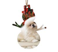 Snowman Shape Christmas Wooden Ornaments - Short-haired pomeranian dog Print Xmas Tree Hanging for Home, Office, Fireplace - Holiday Party Decor