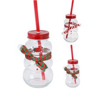 Snowman-Shaped Glass Drinking Jar with Lid and Straw | Christmas Mason Jar