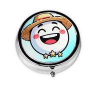 Snowman Smiling Face Round Mini Pill Box: 3-Compartment Portable Metal Pill Organizer with Snap Closure, Ideal for Daily Travel Use