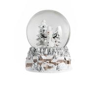 Snowman Snow Globe - 14 cm Christmas Water Globe Ornament with Pink Tree