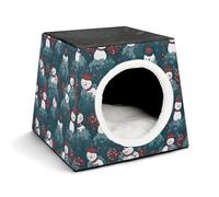 Snowman Snowball Cat Bed for Indoor Cats - Foldable Cat & Dog House with Removable Cozy Cushion, Waterproof Oxford Washable Pet House for Small Pets 13.8" X 13.8" X 11.8"