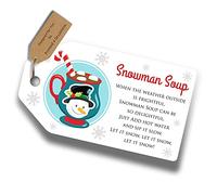 Snowman Soup Labels Tags for Funny Christmas Kids Activity and Schools, DIY Xmas Stocking fillers 250gsm (25)