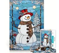 Snowman Stained Glass 1000 Pieces Jigsaw Puzzles for Teenagers Memory Upgrade Casual Relax Sharp Cut Art Display (38x26cm)