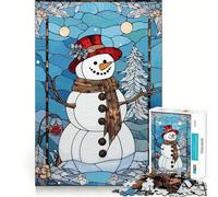 Snowman Stained Glass Jigsaw 1000 Pieces for Teenagers Strengthen Memory Calm Relax Smooth Edge Amazing Present (50x75cm)