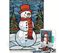 Snowman Stained Glass Jigsaw Puzzles for Teenagers 1000 Piece Thought Toy Calm Escape Precise Edge Amazing Present (38x26cm)