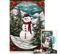 Snowman Stained Glass Puzzles for Adults 1000 Puzzles Strengthen Memory Anxiety Relief Smooth Edge Warm Surprise (50x75cm)