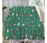 Snowman Star Flannel Fleece Blanket Soft Fluffy Throw - Lightweight Warm Cozy Double Blanket Holiday for Sofa, Couch & Bed - All Season Plush Decorative Travel Blanket Green 200x230 cm