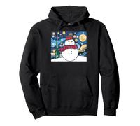 Snowman Starry Night Art Snowy Winter Cozy Merry Christmas Pullover Hoodie