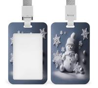 Snowman Stars and Snowflakes ID Badge Holder Waterproof Card Protector Push-Pull Slot Work ID Card Holder with Lanyard Personalized Detachable Card Holders for Office Corporate Use