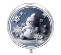 Snowman Stars and Snowflakes Pill Box 3 Compartment Round Small Pill Box for Pocket Purse Metal Travel Pill Case Portable Daily Pill Organizer Cute Compact Medicine Organizer Mini Pill Container
