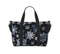 Snowman Stars and Snowflakes Print oblique across Hand Travel Bag Polyester Women Men Overnight Duffel Carry-on Tote Bag, Black, One Size, Black, One Size