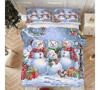 Snowman Super King Size Duvet Cover Sets - 3 Pcs Santa Hat Snowy Snowflake Presents Bedding Set, Christmas Decorations Reversible Soft Microfibre Quilt Covers & 2 Pillowcases q77