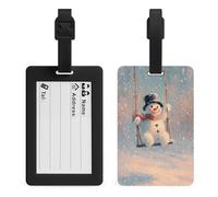 Snowman Swinging on A Swing Luggage Tag Travel Bag Suitcase Baggage Name Tags