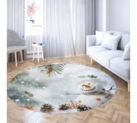 Snowman Theme Round Area Rugs Winter Pinecone Snow Circular Carpet Washable Non Slip Floor Mats for Living Room Laundry Apartment 240cm