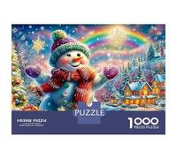 Snowman Under Rainbow with Snowflakes 1000 Piece Jigsaw Puzzle Christmas Snowman Great Gift for Elders, Seniors, Adults & Kids 52x38cm/1000pcs