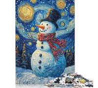 Snowman Under Starry Night Puzzle Jigsaw Creative Puzzles For Grown Ups 500 Piece Jigsaw Puzzles For Adults And Teenagers Jigsaw Puzzle Educational Toys Gift 500pcs (52x38cm)