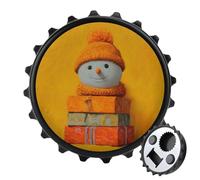 Snowman Wearing Knit Hat on Books Bottle Opener Round Fridge Magnets Beverage Beer Magnetic Bottle Cap Opener for Fridge, Kitchen, Office
