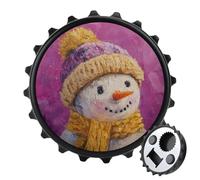 Snowman Wearing Knit Hat on Purple Bottle Opener Round Fridge Magnets Beverage Beer Magnetic Bottle Cap Opener for Fridge, Kitchen, Office