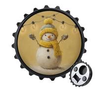Snowman Wearing Knit Yellow Hat Bottle Opener Round Fridge Magnets Beverage Beer Magnetic Bottle Cap Opener for Fridge, Kitchen, Office