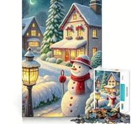 Snowman Winter Village Scene 1000 Piece Jigsaw Puzzles for Teenagers Jigsaw Brain Workout Toy Group Play Art Assembly Classic Gift (38x26cm)