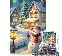 Snowman Winter Village Scene 1000 Piece Jigsaw Puzzles for Teenagers Jigsaw Brain Workout Toy Group Play Art Assembly Classic Gift (38x26cm)