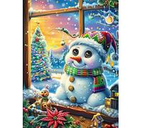 Snowman with A Christmas Tree 500 Pcs Jigsaw Puzzles Scenery Science Fiction Puzzles for Adults Teens Fun Family Game Team Building Stress Reducing Autumn Gift Durable Recycled Material 500 PCS