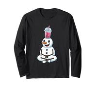 Snowman with Bubble Tea Funny Winter Boba Long Sleeve T-Shirt