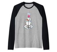 Snowman with Bubble Tea Funny Winter Boba Raglan Baseball Tee