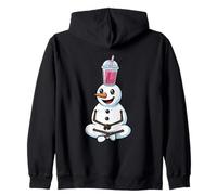 Snowman with Bubble Tea Funny Winter Boba Zip Hoodie