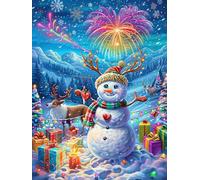 Snowman with Fireworks in A Magical Village 500 Piece Pack Classic Jigsaw Puzzle Science Fiction Magical Dream Couple Puzzle Partners Ultra Difficult Wall Decor Easter New Year Gift Thick Paperboard