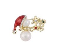 Snowman with Red Hat Christmas Brooch Pin for Women Girls Crystal Snowflake Faux Pearl Dainty 14K Gold Plated Lapel Pins Clip Sweater Scarves Hat Suit Accessories Brooches Xmas Festive Jewelry Gifts