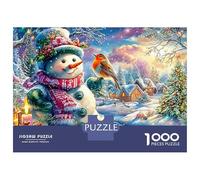 Snowman with Robin Bird And Lantern 1000-Piece Jigsaw Puzzle Christmas Snowman Brain Training Game for Adults & Kids 38x26cm/1000pcs
