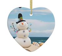Snowman With Seashells Sitting On Sandy Beach (1) A 2.9-inch ceramic Christmas ornament with a printed heart is perfect for windowsills fireplaces and living rooms