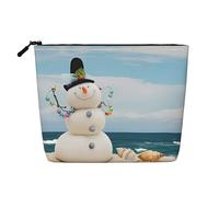 Snowman with Seashells Sitting On Sandy Beach (1) Patterned Single Layer Cosmetic Bag, Travel Toiletry Bag, Suitable for Business Trips and Daily use.