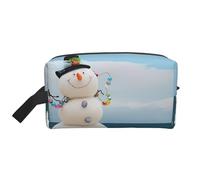 Snowman with Seashells Sitting On Sandy Beach (1) Print Storage Bag - Toiletry & Cosmetic Travel Organizer Pouch with Zipper - Reusable Canvas Makeup
