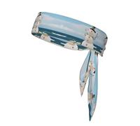 Snowman With Seashells Sitting On Sandy Beach (1) Printed Sports Headband - Knotted Sweatband for Running, Tennis & Gym, Men Women