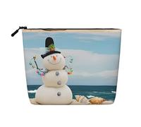 Snowman with Seashells Sitting On Sandy Beach (1) Waterproof Large Capacity with Zipper Travel Business Trip Home Multifunctional Makeup Bag Storage Bag Coin Purse