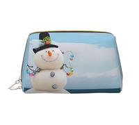 Snowman with Seashells Sitting On Sandy Beach (1) Zipper Closure Leather Portable Waterproof Cosmetic Bag for Home Travel to Organize Toiletries Sundries