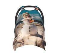Snowman with Seashells Sitting On Sandy Beach Baby Car Seat Canopy Cover, Multi Use Breathable Nursing Breastfeeding Covers for Mom Soft Stroller Sun Shade Newborn Shower Gift