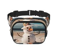 Snowman With Seashells Sitting On Sandy Beach Fanny Packs Belt Bag Small Fashion Crossbody Waist Pack Lightweight Sling Chest Bag Bumbag For Women Men Running Workout Hiking Traveling