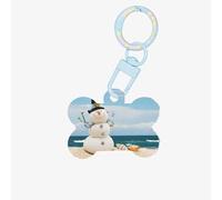 Snowman with Seashells Sitting On Sandy Beach Printing Acrylic Dog Bone Ornament,Pet Tags,Key Chain Dogs Tag for Holiday for Pet Lovers,Dogs Gift