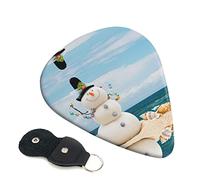 Snowman With Seashells Sitting On Sandy Beach Set Of 6 Guitar Plectrums For Acoustic Guitar, Electric Guitar, Bass, Ukulele - Thin, Medium And Thick.