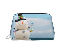 Snowman with Seashells Sitting On Sandy Beach Toiletry Pouch, Travel-Friendly Makeup Organizer for Makeup Brushes, Lipsticks