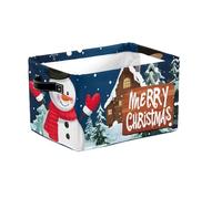 Snowman Xmas Large Collapsible Storage Baskets with Handles, Merry Christmas Fabric Storage Bin Organizer Box for Shelves, Toy Clothes Nursery Closet Living Room Decor
