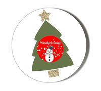 Snowman Xmas Tree - Merry Christmas - Polish Language - Small 10 x 49mm Stickers