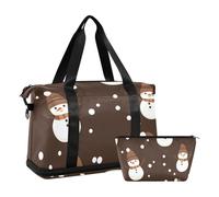 Snowmen Cute Cartoon Black Browchristmas N Luggage Travel Bag Carry On Shoulder Weekend Tote with Toiletry Bag for Trip Multifunctional, snowmen cute cartoon black browChristmas n, One Size